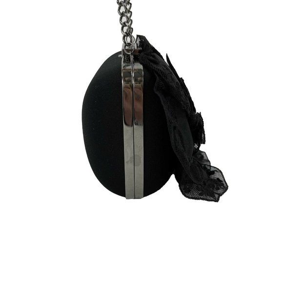 CHANEL- Small Camellia Box Frame Crossbody - Satin / Lace / Gun-metal Tone - Picture 11 of 12